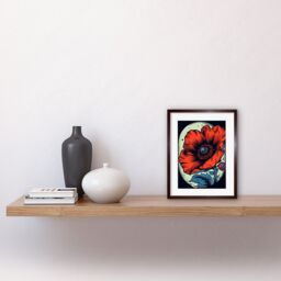 "Artery8 Wall Art Print Poppy Flower Old School USA Tattoo Ink Body Art Rockabilly Americana 50s Artwork Framed 9X7 Inch in Brown - Size: W7"" x H9""" - thumbnail 2