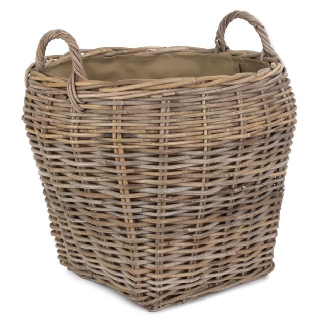 Red Hamper Rattan Amphora Rattan Log Basket with Hessian Lining in Grey - image 1