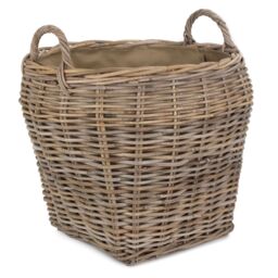 Red Hamper Rattan Amphora Rattan Log Basket with Hessian Lining in Grey