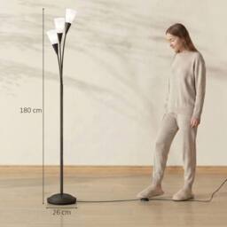 HOMCOM Modern Floor Lamp for Living Room Bedroom 3 Light Upright in Black - thumbnail 3