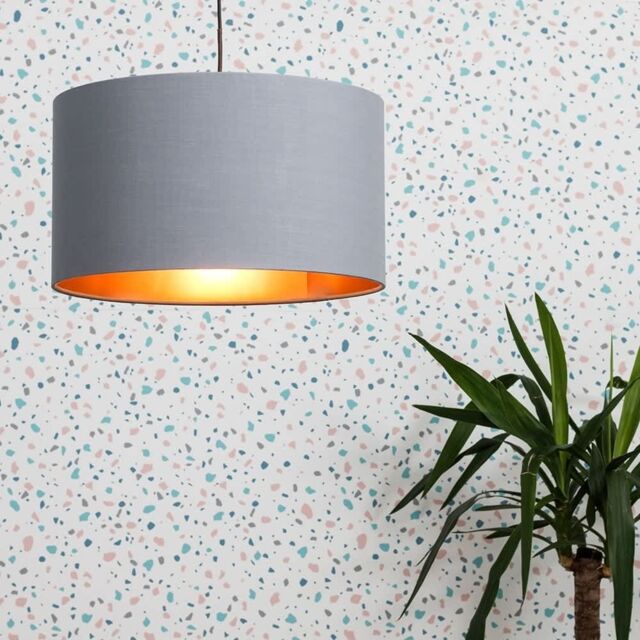 ValueLights Reni Grey with Metallic Copper Inner Easy Fit Ceiling Lamp Shade in Pale Grey - Size: Large - image 1