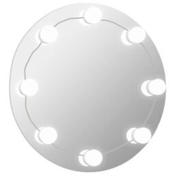 Berkfield Home Wall Mirror with LED Lights Round Glass in Silver - thumbnail 2