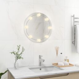 Berkfield Home Wall Mirror with LED Lights Round Glass in Silver - thumbnail 1