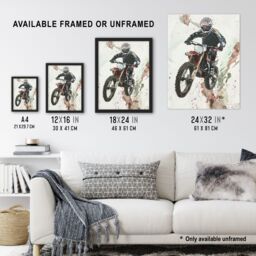 "Artery8 Motocross Racer Sport Action Shot Watercolour Framed Art Print in Grey - Size: W12"" x H16""" - thumbnail 3