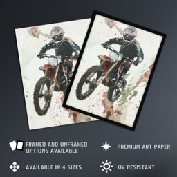 "Artery8 Motocross Racer Sport Action Shot Watercolour Framed Art Print in Grey - Size: W12"" x H16""" - thumbnail 2
