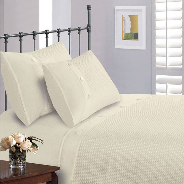 Intimates Waffle Textured Bedroom Decor Duvet Cover & Pillowcase Set in Cream - Size: Single