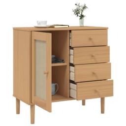 Berkfield Home Sideboard SENJA Rattan Look Brown 80x40x80 cm Solid Wood Pine in Light Brown - Size: 80 x 40 x 80 cm - thumbnail 4