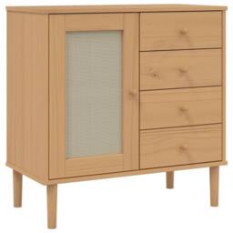 Berkfield Home Sideboard SENJA Rattan Look Brown 80x40x80 cm Solid Wood Pine in Light Brown - Size: 80 x 40 x 80 cm