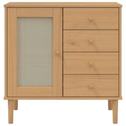 Berkfield Home Sideboard SENJA Rattan Look Brown 80x40x80 cm Solid Wood Pine in Light Brown - Size: 80 x 40 x 80 cm - thumbnail 5