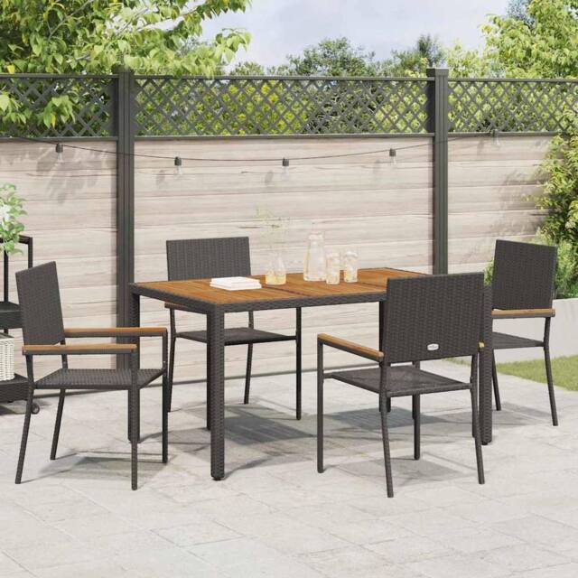 Berkfield Home Outdoor Chairs 4 pcs PE rattan, Solid acacia wood in Black - image 1