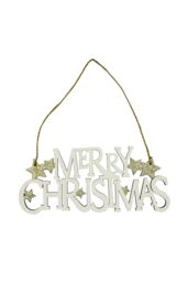 Neel Blue Wooden Christmas Table Sign - Merry Christmas Sign & Xmas Tabletop Centrepiece in Natural