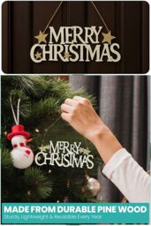 Neel Blue Wooden Christmas Table Sign - Merry Christmas Sign & Xmas Tabletop Centrepiece in Natural - thumbnail 3