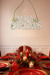 Neel Blue Wooden Christmas Table Sign - Merry Christmas Sign & Xmas Tabletop Centrepiece in Natural - thumbnail 6