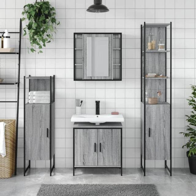 Berkfield Home Stylish 4 Piece Bathroom Cabinet Set Grey Sonoma Engineered Wood - image 1