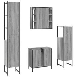 Berkfield Home Stylish 4 Piece Bathroom Cabinet Set Grey Sonoma Engineered Wood - thumbnail 8