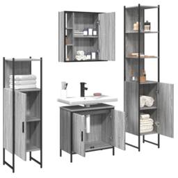 Berkfield Home Stylish 4 Piece Bathroom Cabinet Set Grey Sonoma Engineered Wood - thumbnail 4