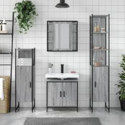Berkfield Home Stylish 4 Piece Bathroom Cabinet Set Grey Sonoma Engineered Wood - thumbnail 1