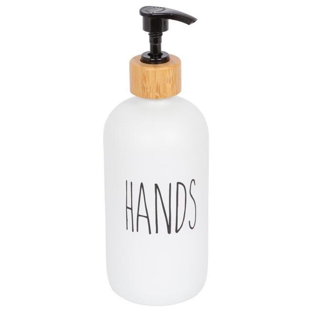 Harbour Housewares 500ml Glass Hand Soap Dispenser - Refillable Bottle with Bamboo Pump in White - image 1