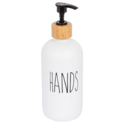 Harbour Housewares 500ml Glass Hand Soap Dispenser - Refillable Bottle with Bamboo Pump in White