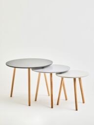 Orsina Durable Set of 3 Round Tables, Triangular Coffee Tables Set, Long Lasting Rounded Top Wood Table for Indoor in Grey - thumbnail 4
