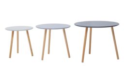 Orsina Durable Set of 3 Round Tables, Triangular Coffee Tables Set, Long Lasting Rounded Top Wood Table for Indoor in Grey - thumbnail 3
