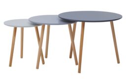 Orsina Durable Set of 3 Round Tables, Triangular Coffee Tables Set, Long Lasting Rounded Top Wood Table for Indoor in Grey - thumbnail 2
