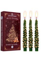 Deco Express Christmas Tree Candles Set of 3 Dinner Candles 7 Hr Burn Xmas Gift Set in Green - thumbnail 1