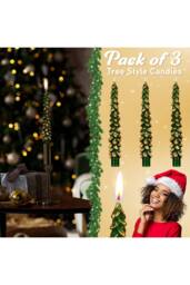 Deco Express Christmas Tree Candles Set of 3 Dinner Candles 7 Hr Burn Xmas Gift Set in Green - thumbnail 6