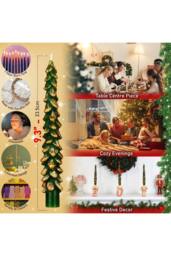 Deco Express Christmas Tree Candles Set of 3 Dinner Candles 7 Hr Burn Xmas Gift Set in Green - thumbnail 2