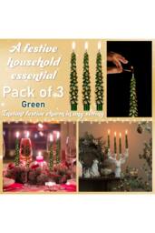 Deco Express Christmas Tree Candles Set of 3 Dinner Candles 7 Hr Burn Xmas Gift Set in Green - thumbnail 3