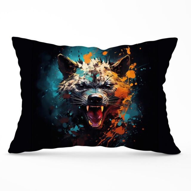 Warren Reed - Designer Splashart Angry Hyena Face Cushions in Blue - Size: 60 cm x 60 cm - image 1