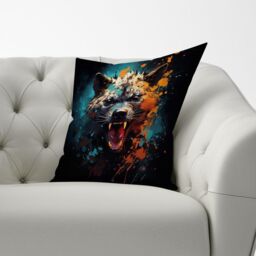 Warren Reed - Designer Splashart Angry Hyena Face Cushions in Blue - Size: 60 cm x 60 cm - thumbnail 3