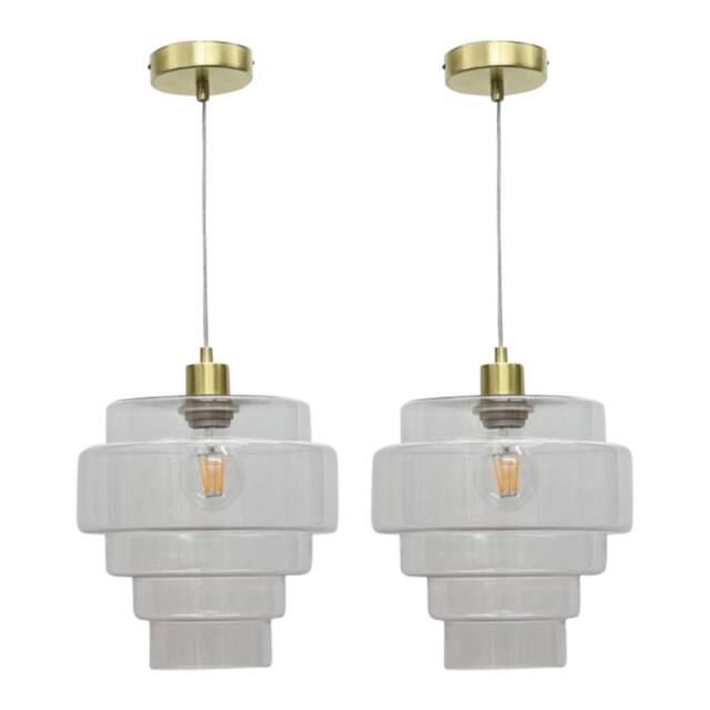 First Choice Lighting Set of 2 Benson - 5 Tier Glass & Satin Brass Ceiling Pendant Lights in Clear - image 1