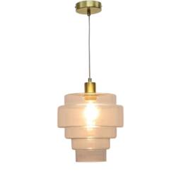 First Choice Lighting Set of 2 Benson - 5 Tier Glass & Satin Brass Ceiling Pendant Lights in Clear - thumbnail 3