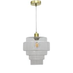 First Choice Lighting Set of 2 Benson - 5 Tier Glass & Satin Brass Ceiling Pendant Lights in Clear - thumbnail 2