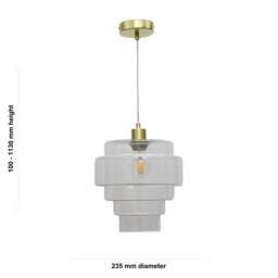 First Choice Lighting Set of 2 Benson - 5 Tier Glass & Satin Brass Ceiling Pendant Lights in Clear - thumbnail 6