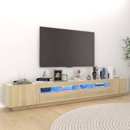 Berkfield Home TV Cabinet with LED Lights Sonoma Oak 260x35x40 cm in Light Oak - Size: 260 x 35 x 40 cm - thumbnail 2