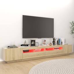 Berkfield Home TV Cabinet with LED Lights Sonoma Oak 260x35x40 cm in Light Oak - Size: 260 x 35 x 40 cm - thumbnail 4
