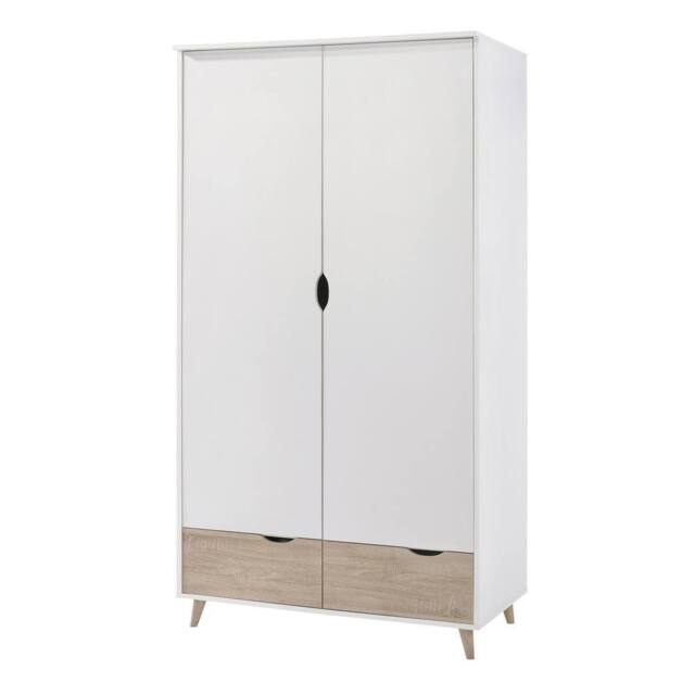 Lemon Pavilion Furniture Stockholm 2 Door Wardrobe - L58 x W100 x H190 cm - Oak/White in Brown - Size: 1 Pack - image 1