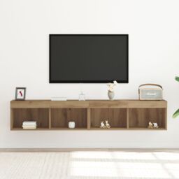 Berkfield Home TV Wall Cabinets with LED Lights 2 pcs Artisan Oak 80x30x30 cm in Brown - Size: 80 x 30 x 30 cm - thumbnail 5