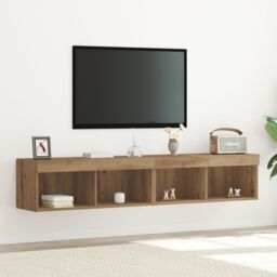 Berkfield Home TV Wall Cabinets with LED Lights 2 pcs Artisan Oak 80x30x30 cm in Brown - Size: 80 x 30 x 30 cm - thumbnail 1