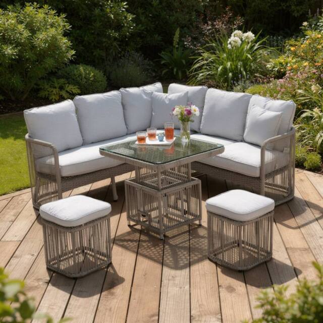 Shatchi 8 Seater Aluminium Rattan Garden Sofa Set with Table & Cushions Garden Furniture in Grey