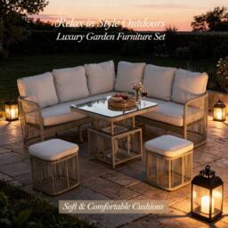 Shatchi 8 Seater Aluminium Rattan Garden Sofa Set with Table & Cushions Garden Furniture in Grey - thumbnail 3