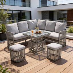 Shatchi 8 Seater Aluminium Rattan Garden Sofa Set with Table & Cushions Garden Furniture in Grey - thumbnail 4