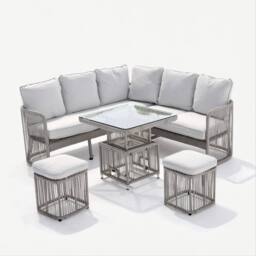 Shatchi 8 Seater Aluminium Rattan Garden Sofa Set with Table & Cushions Garden Furniture in Grey - thumbnail 2