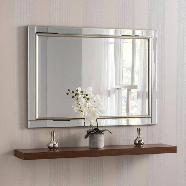Yearn Mirrors Champagne framed bevelled mirror 90.5x65cm in Silver - Size: 90.5x65 cm