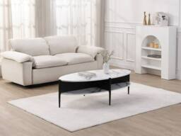 Vente-unique Oval Coffee Table With 4 Niches In MDF & Metal - White & Black - thumbnail 1