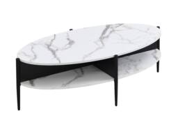 Vente-unique Oval Coffee Table With 4 Niches In MDF & Metal - White & Black - thumbnail 9
