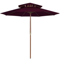 Berkfield Home Double Decker Parasol with Wooden Pole Bordeaux Red 270 cm in Burgundy - thumbnail 2