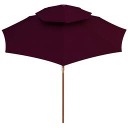 Berkfield Home Double Decker Parasol with Wooden Pole Bordeaux Red 270 cm in Burgundy - thumbnail 3